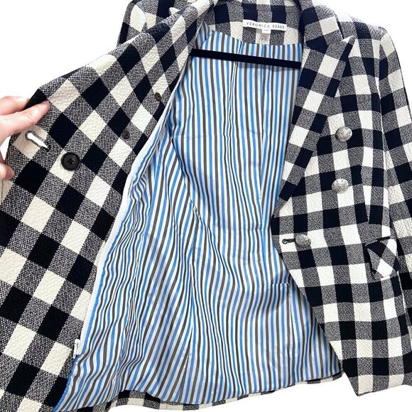 Veronica Beard Miller Dickey Tweed Blazer Black White Gingham Double Breast Sz 0 - Picture 10 of 15
